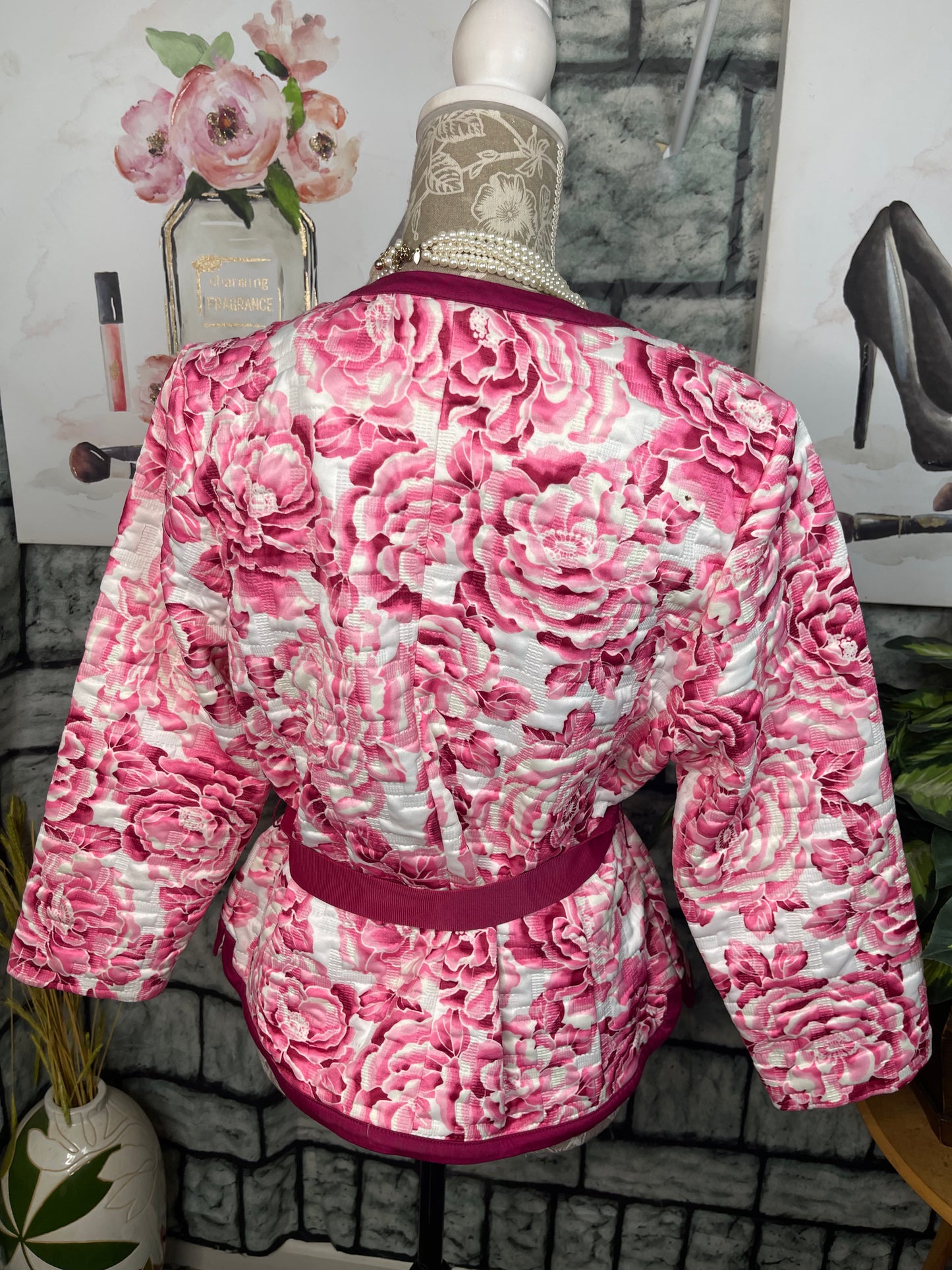 Isaac Mizrahi Pink Print Blazer Top Women sz Large