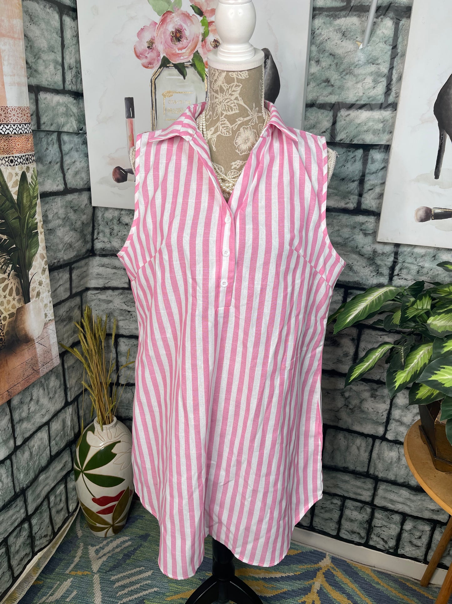 Shein Pink White Dress Women sz XL