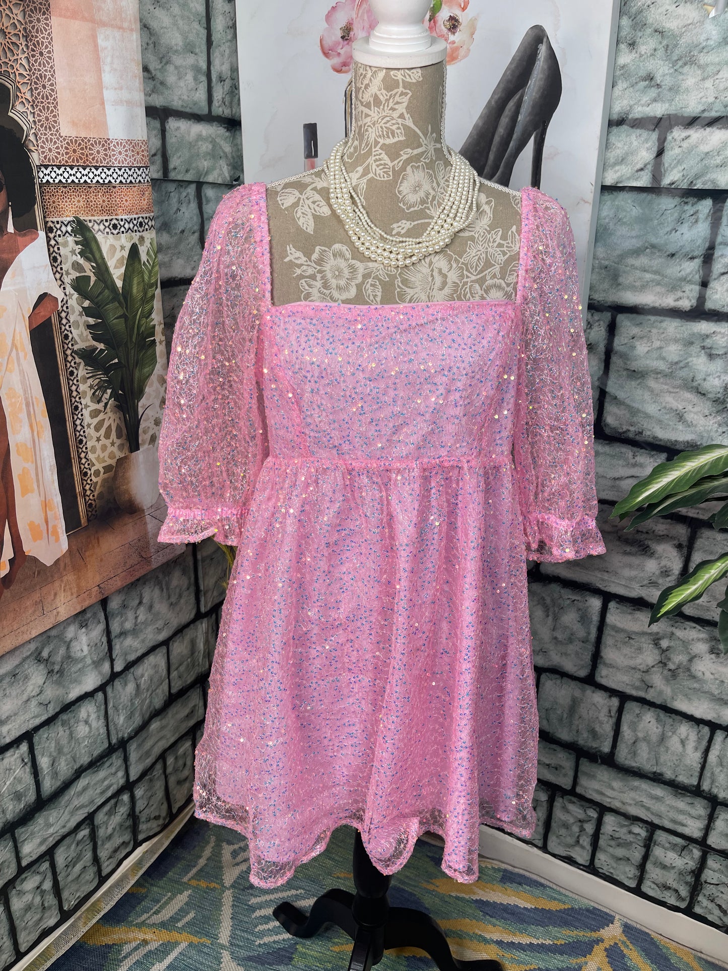 Main Strip Pink Dress Women sz Large