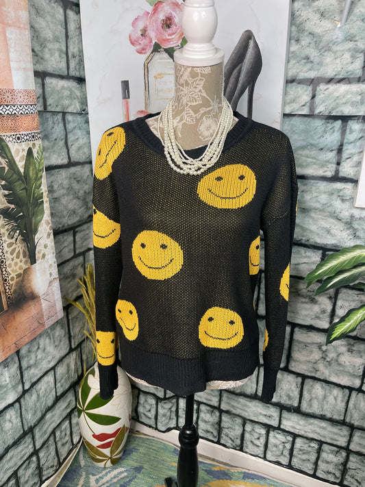 Shein Black Smile Sweater Women sz Large