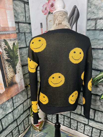 Shein Black Smile Sweater Women sz Large