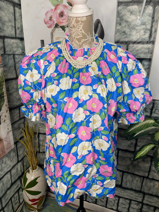 Shop The Mint Blue Pink Floral Blouse Women sz XL