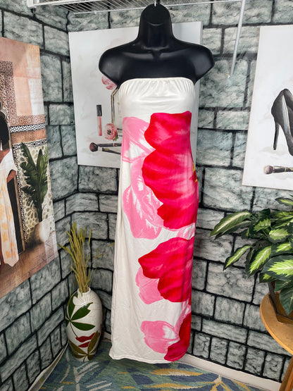 Pink White Floral Dress Women sz Small