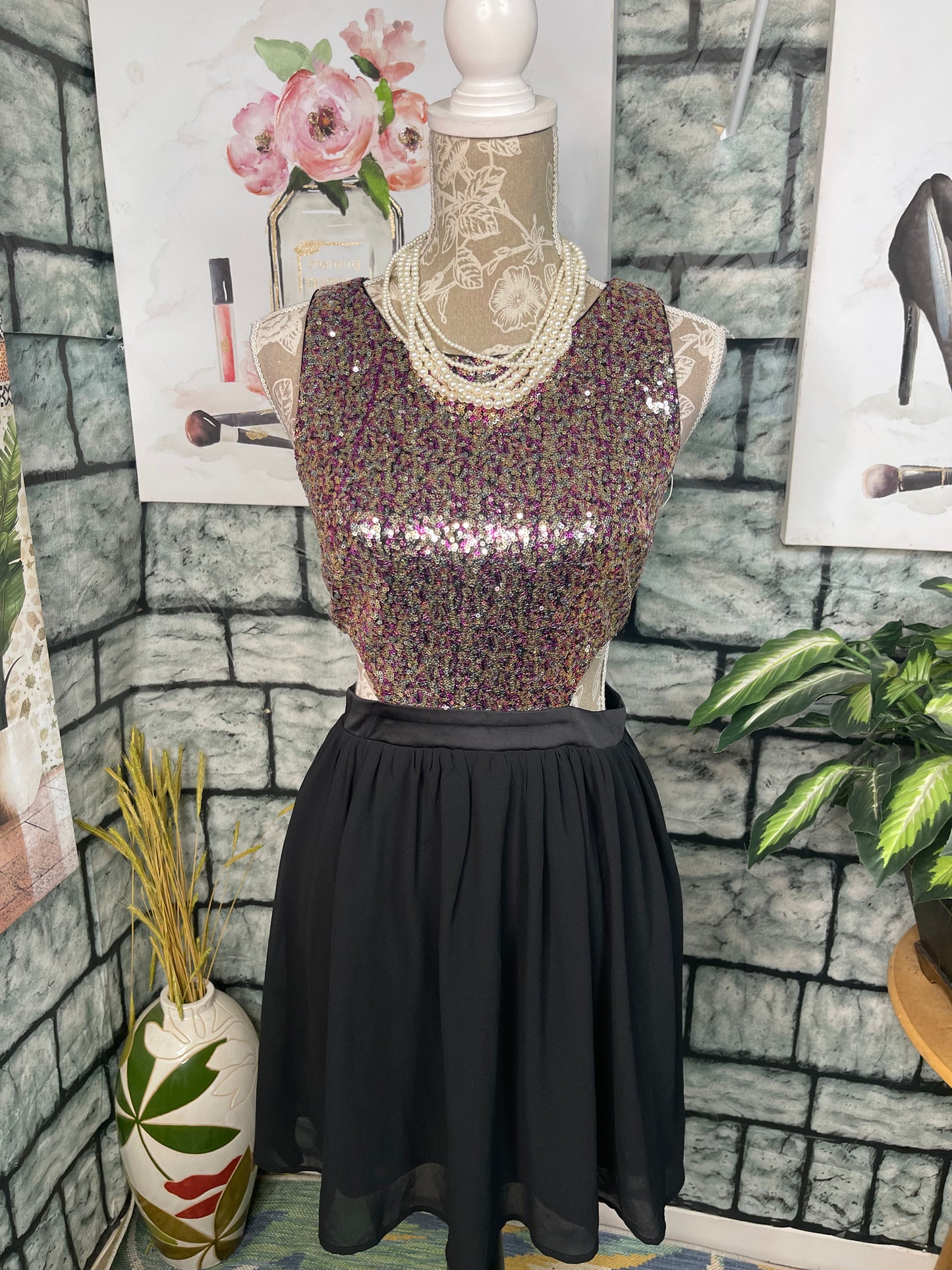 Forever 21 Silver Purple Sequin Dress Women sz Medium