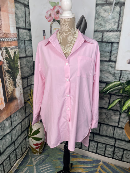 Pink Oversize Blouse Women sz Small