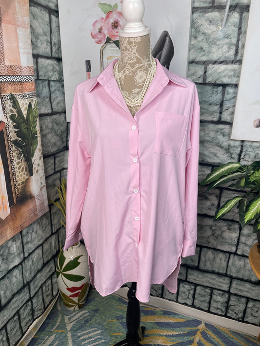 Pink Oversize Blouse Women sz Small