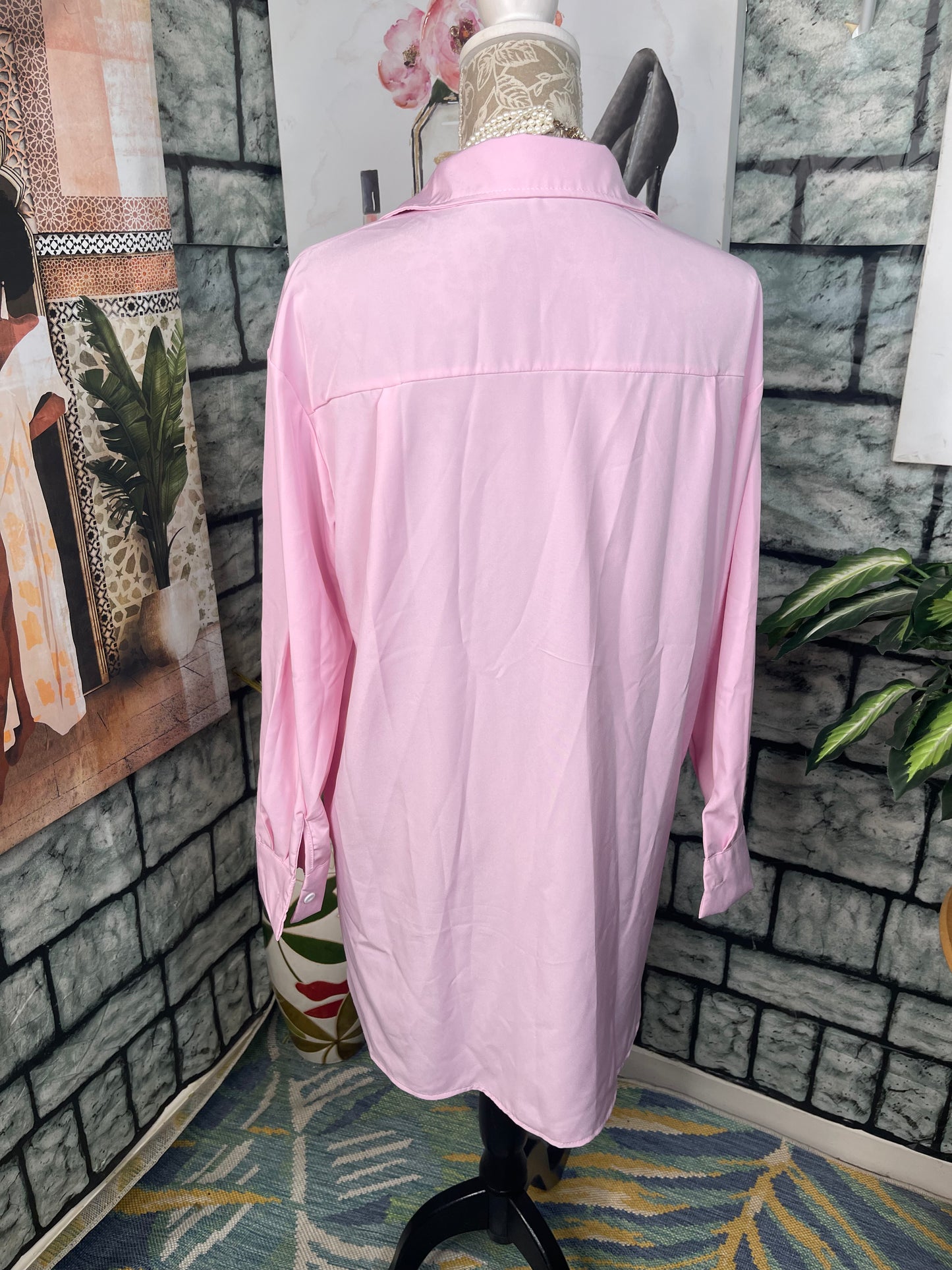 Pink Oversize Blouse Women sz Small