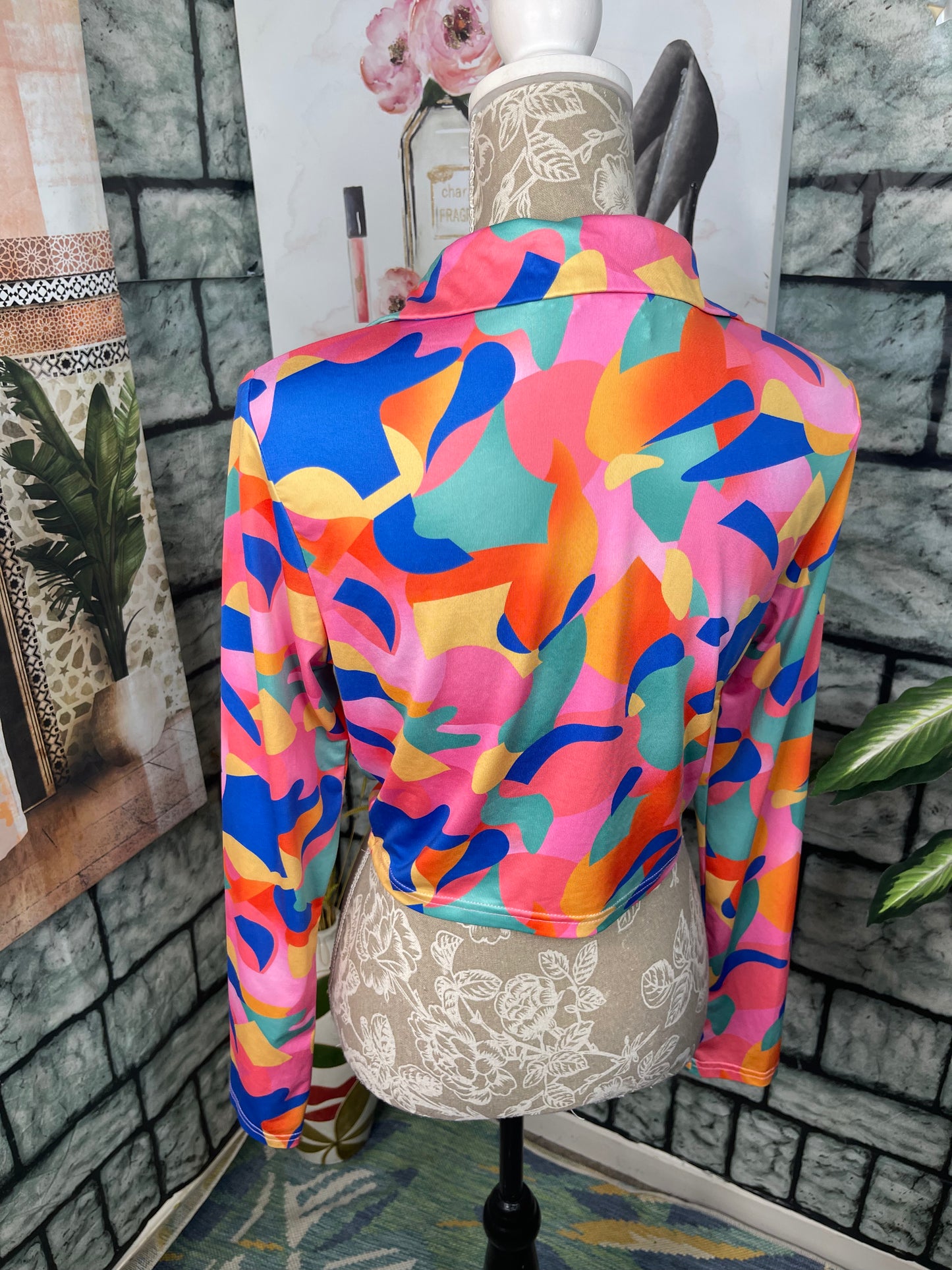 Shein Colorful Button Blouse Women sz XL