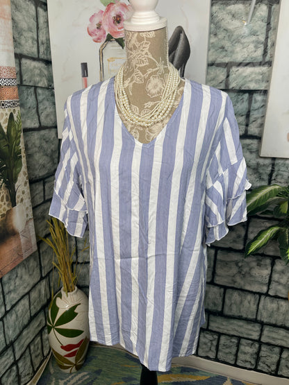 NEW Est 1946 Blue White Blouse Women sz Large