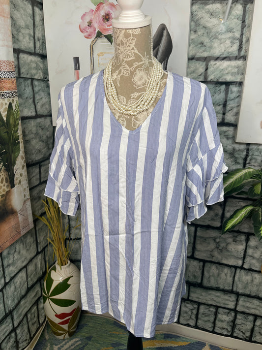 NEW Est 1946 Blue White Blouse Women sz Large