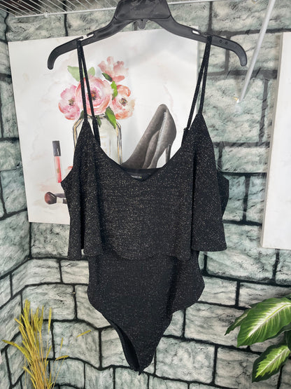Forever 21 Black Silver Bodysuit Blouse Women sz 1XL