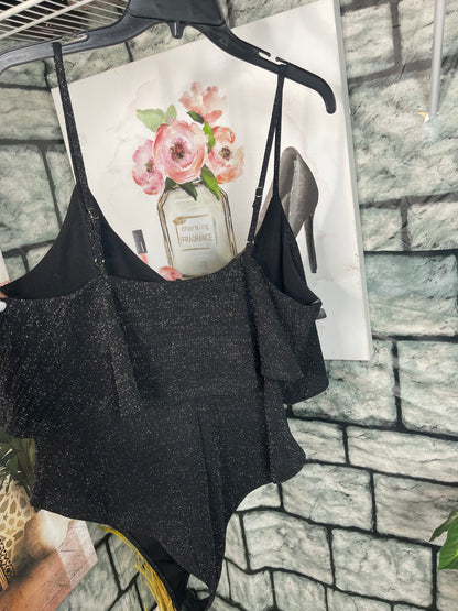 Forever 21 Black Silver Bodysuit Blouse Women sz 1XL