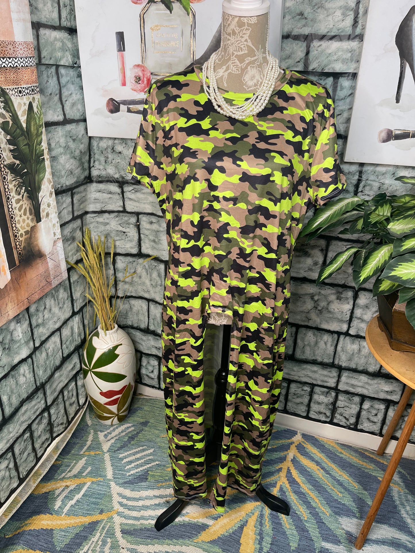 Green Tan Camo Blouse Women sz 3XL