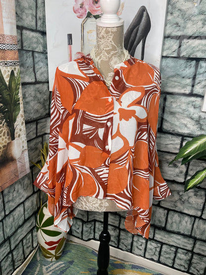 Nicole Miller Orange Print Blouse Women sz Large