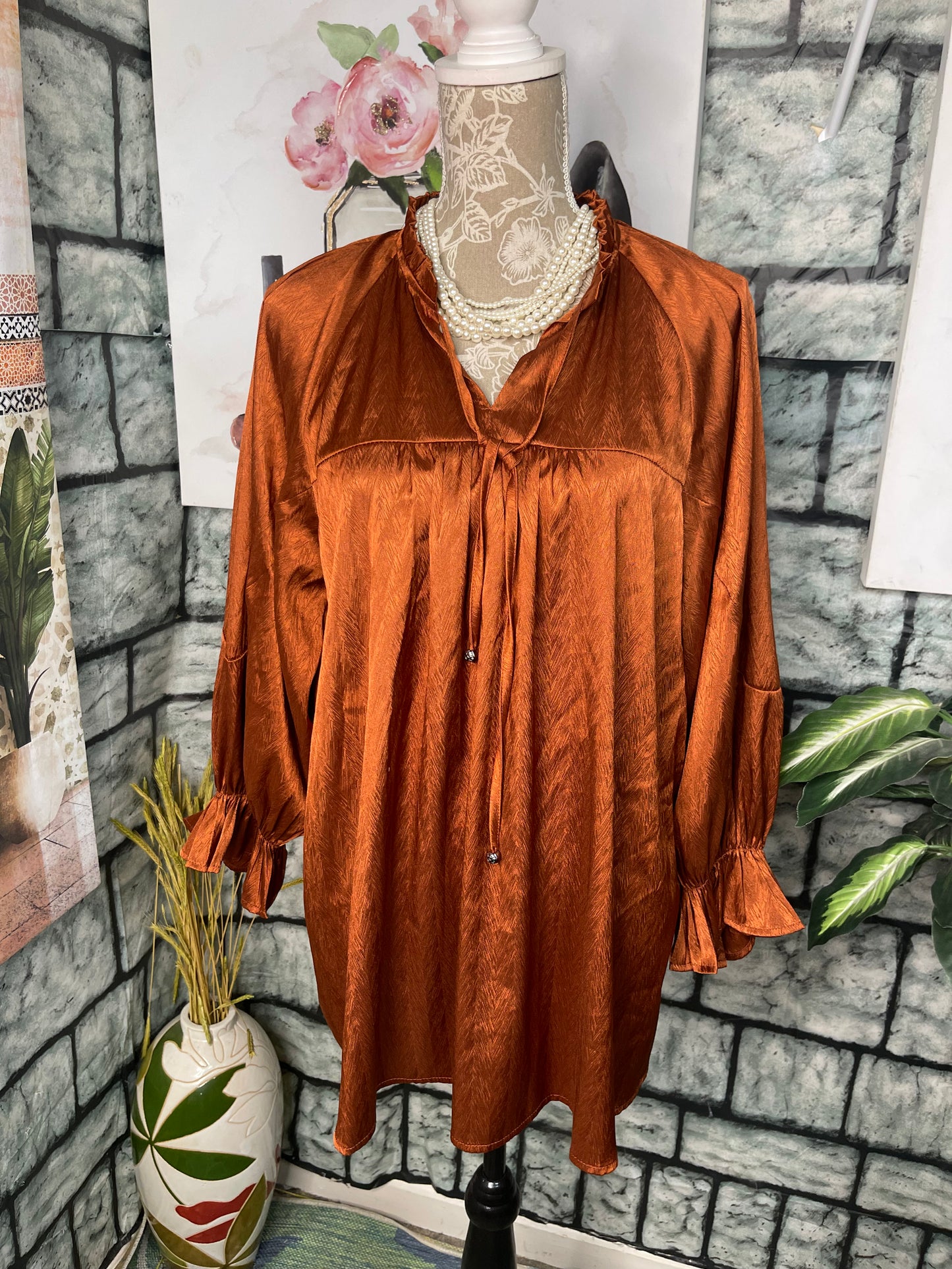 Entro Orange Blouse Women sz XL