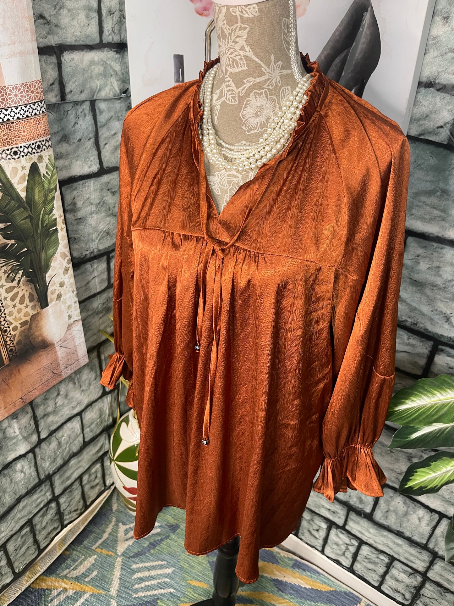 Entro Orange Blouse Women sz XL