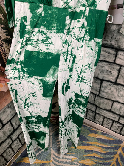 Dress Day Green White Jumpsuit Women sz Large