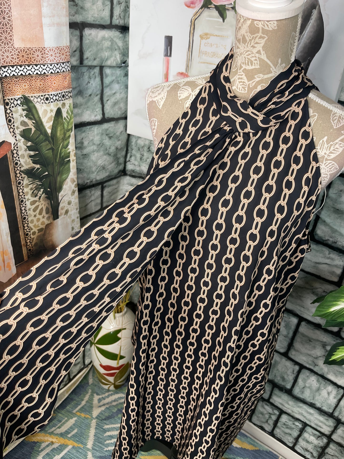 Worthington Black Tan Print Dress Women sz XL