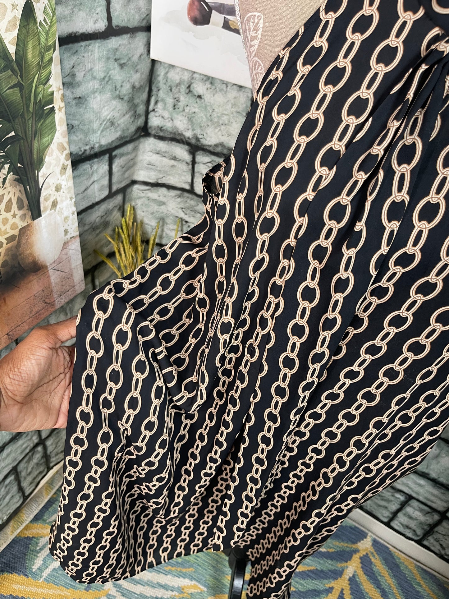 Worthington Black Tan Print Dress Women sz XL