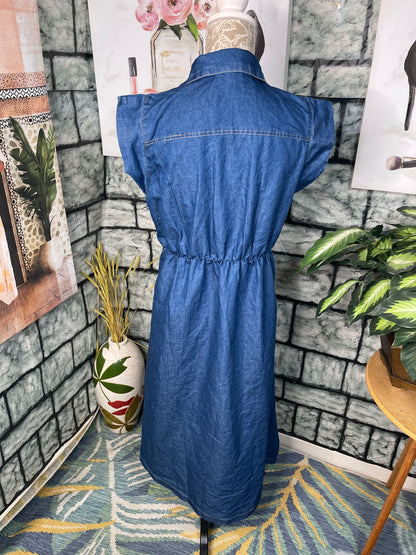Falling Flowers Blue Dress Women sz Medium