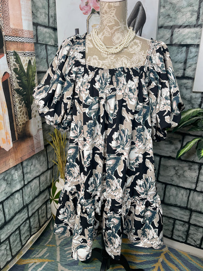 EE Some Black Floral Dress Women sz Large