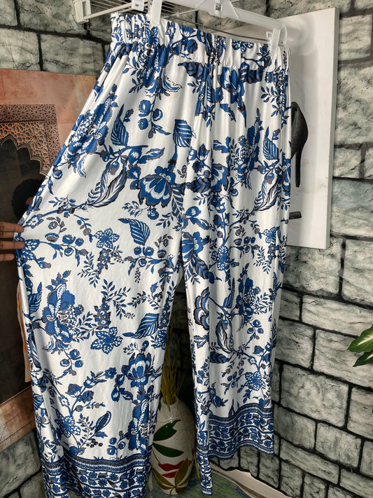 It's Pink Blue White Floral Pants Women sz 1XL