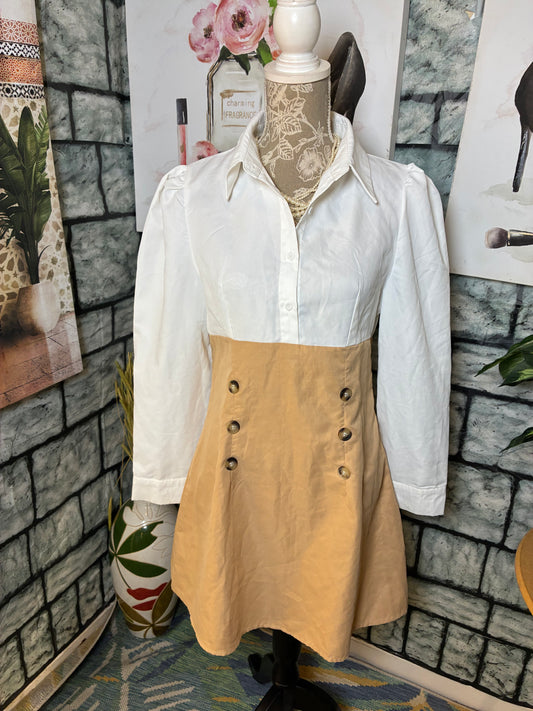 Shein Tan White Dress Women sz Medium
