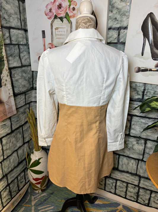 Shein Tan White Dress Women sz Medium