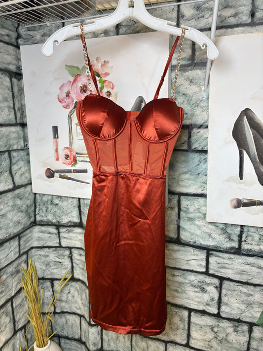 Fashion Nova Dress Dark Orange Dress Women sz Small