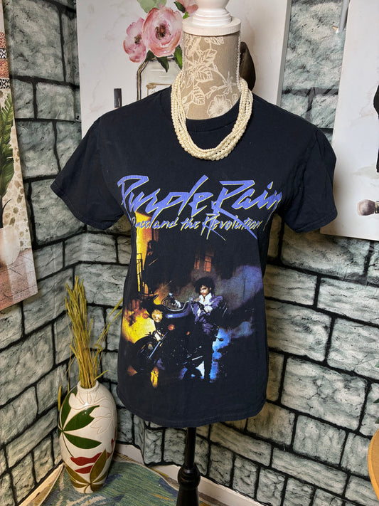 "Purple Rain" Black Graphic Shirt Women sz Small