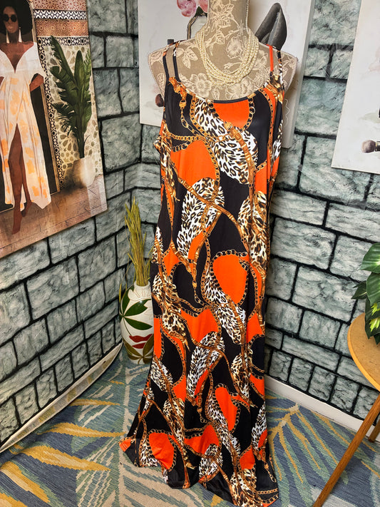 Shein Black Orange Print Dress Women sz 3XL