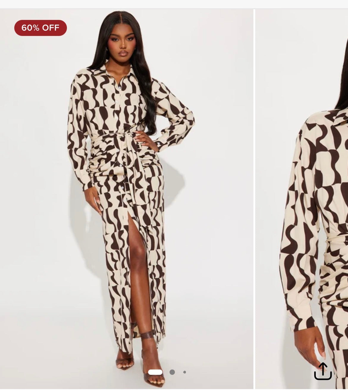 NEW Fashion Nova Brown Tan Print Button Dress Women sz XS