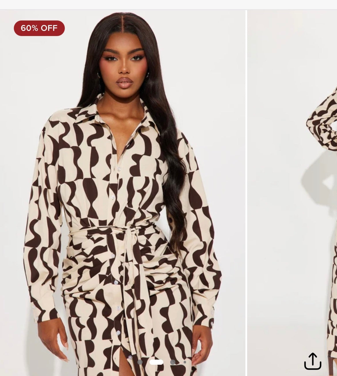 NEW Fashion Nova Brown Tan Print Button Dress Women sz XS