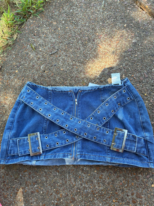 Shein Blue Denim Mini Skirt Women sz Large