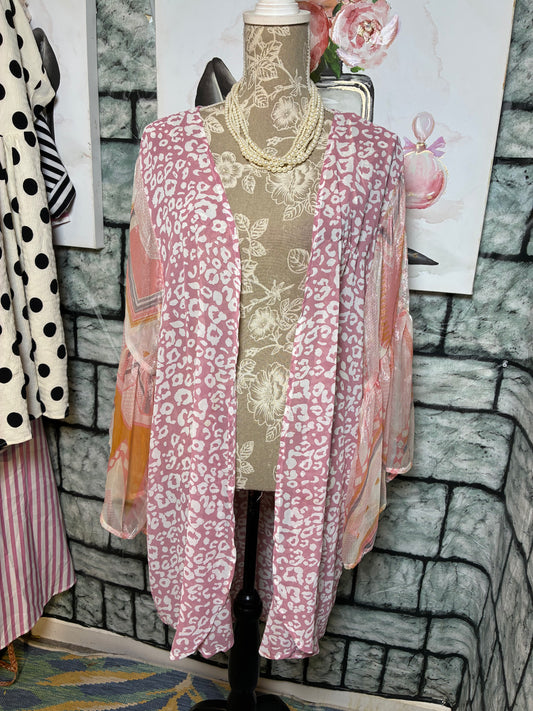 Umgee Pink Print Duster Women sz XL/1XL