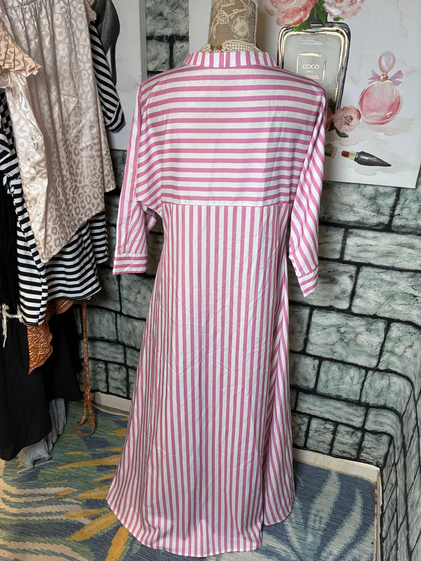 Pink White Button Dress Women sz 2XL (best fit XL)