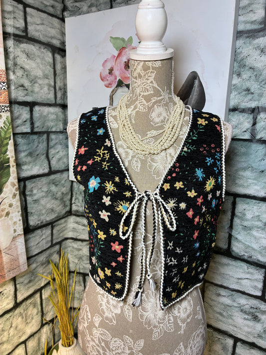 Shein Black Floral Vest Women sz Small