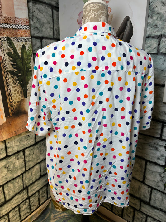 Alfred Dunner White Polka Dot Button Blouse Women sz 18