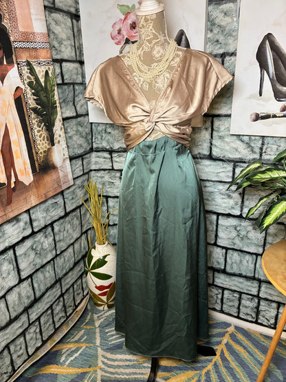 Shein Tan Green Dress Women sz Small