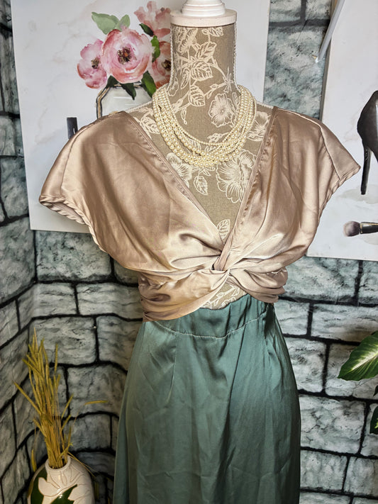 Shein Tan Green Dress Women sz Small