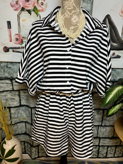 Shein Black White Print Romper Women sz Large
