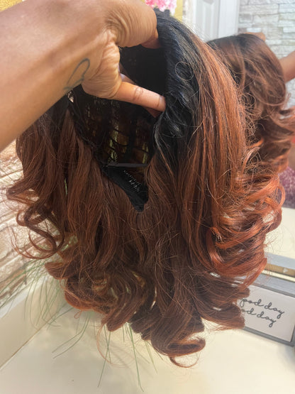 NEW Synthetic Half Wig Dark Orange / Black