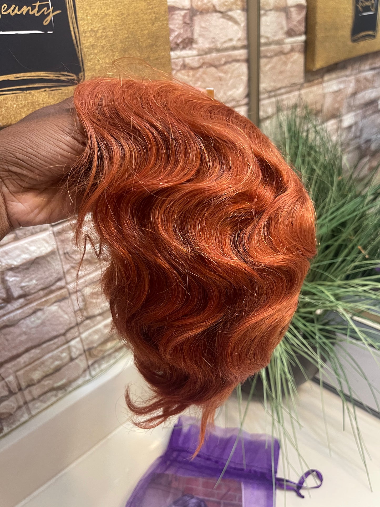 NEW Orange Pixie Human Hair Wig