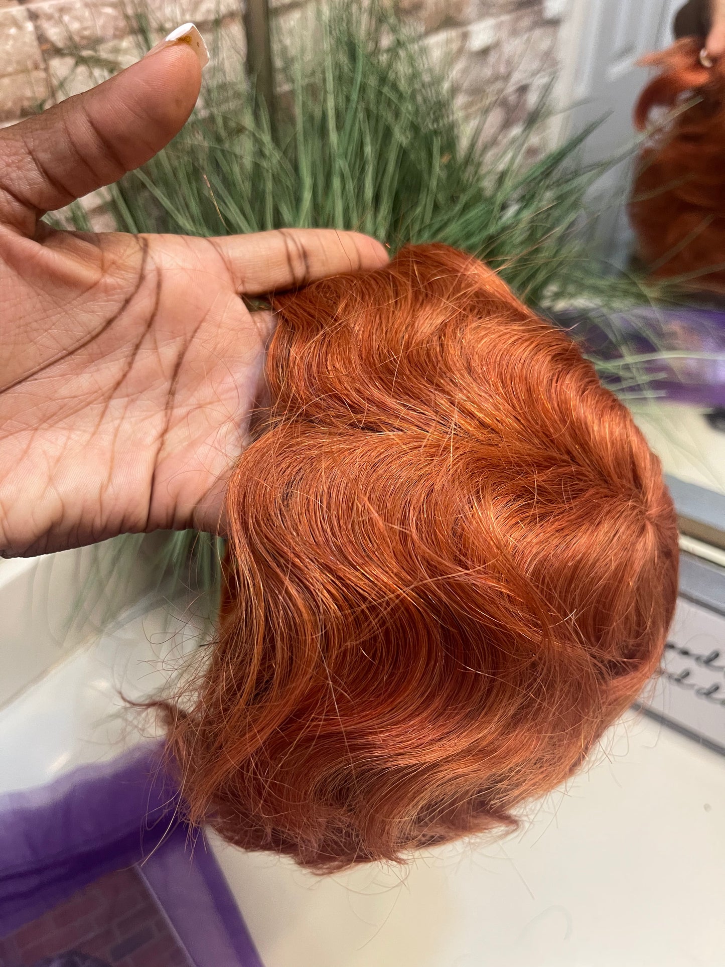 NEW Orange Pixie Human Hair Wig