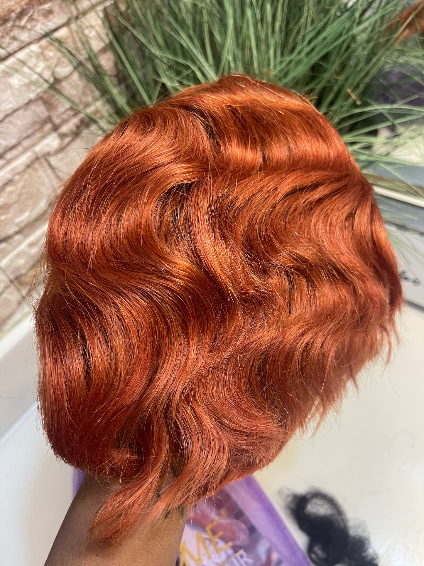 NEW Orange Pixie Human Hair Wig