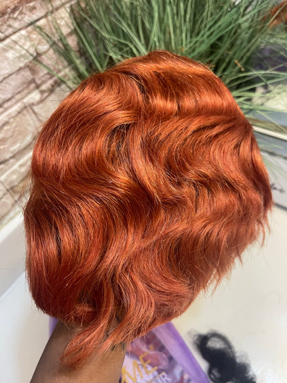 NEW Orange Pixie Human Hair Wig