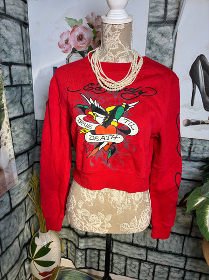 Ed Hardy Red Crewneck Top Women sz Small