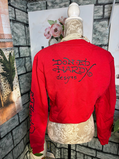 Ed Hardy Red Crewneck Top Women sz Small