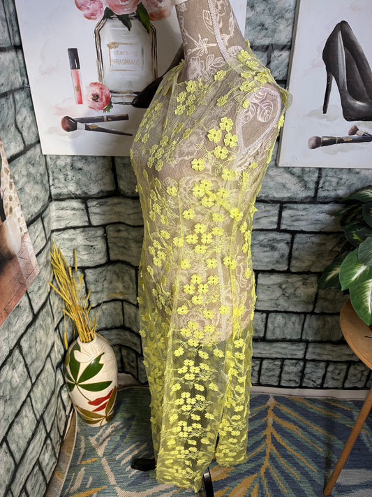YH & Co Yellow Floral Sheer Top Women sz Large