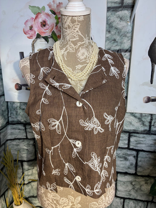 New York Clothing Comp. Brown Floral Vest Women sz Large